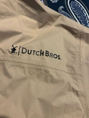 Dutch Bross Coffee Hooded Windbreaker Jacket Size Med Tan Khaki Full Zip Pockets
